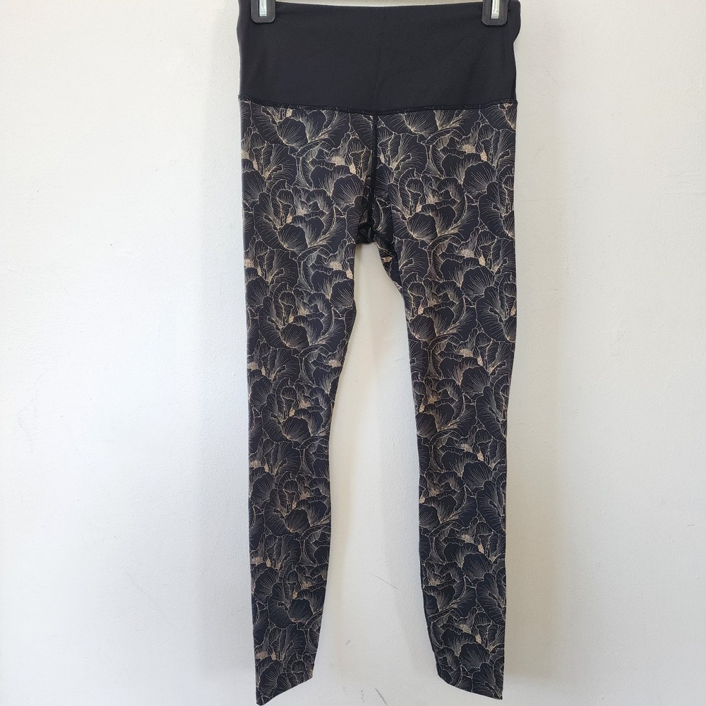 Varley Athletic Leggings Small Floral Patterned Gold Black